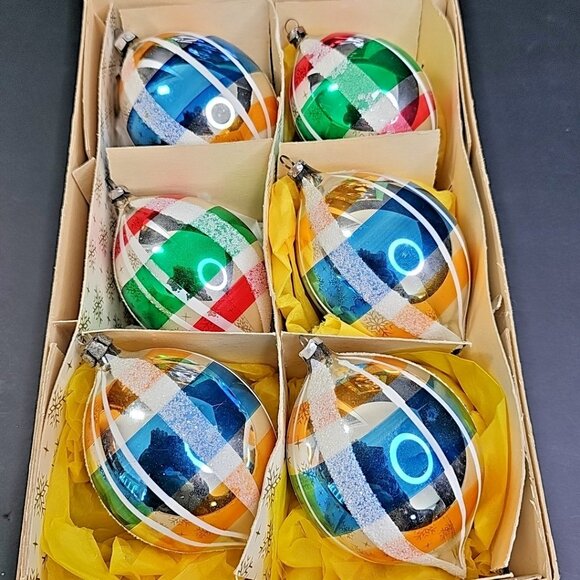 Large East Germany Christmas Ornament 6pc Baubles Oblong Mercury Glass 4" X 2.5" - Picture 2 of 16